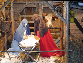 Kinder spielen die Weihnachtsgeschichte
